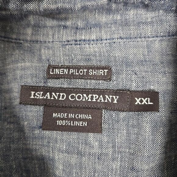 Island Company Linen Pilot Shirt Button Down Long Sleeve Shirt Blue Men's Sz XXL - Picture 4 of 8